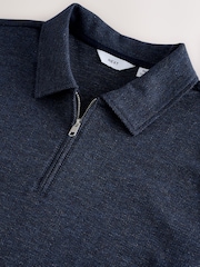 Navy Heritage Herringbone Long Sleeve Polo Shirt - Image 6 of 7