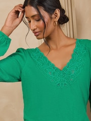 Love & Roses Bright Green Lace Embroidered V-Neck Top - Image 2 of 4