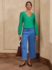 Love & Roses Bright Green Lace Embroidered V-Neck Top - Image 3 of 4