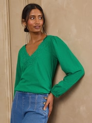 Love & Roses Bright Green Lace Embroidered V-Neck Top - Image 4 of 4
