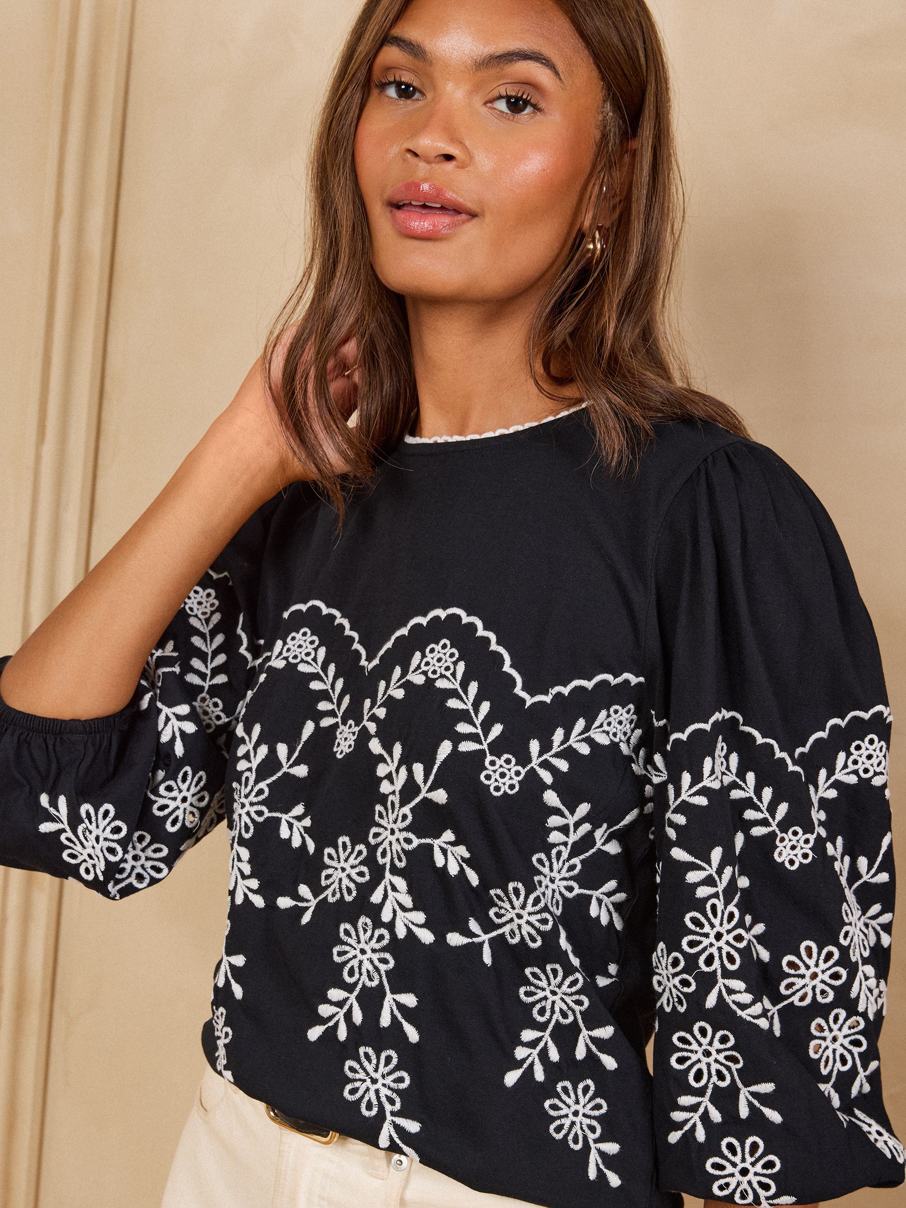 Buy Love & Roses Black Floral Embroidered Long Sleeve Jersey Top
