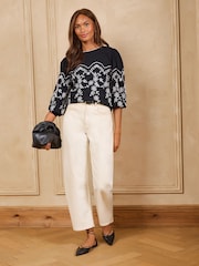 Love & Roses Black Floral Embroidered Long Sleeve Jersey Top - Image 3 of 4