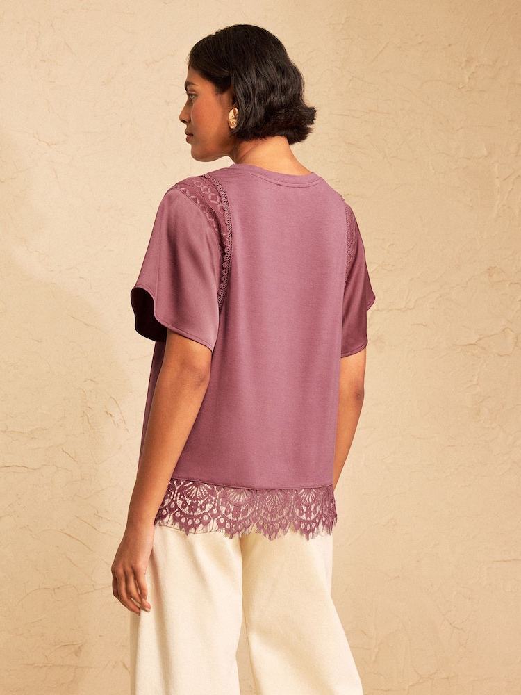 Love & Roses Mauve Purple Batwing Lace Insert Top - Image 5 of 5 Love & Roses Mauve Purple Batwing Lace Insert Top - Image 5 of 5