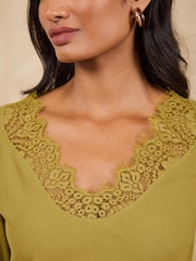 Love & Roses Olive pip Long Sleeve Lace V-Neck Ribbed Jersey Top - Image 2 of 4