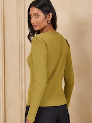Love & Roses Olive pip Long Sleeve Lace V-Neck Ribbed Jersey Top - Image 4 of 4