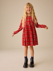 משבצות אדומות - Jersey Long Sleeve Dress (3-16yrs) - תמונה 1 מתוך 4
