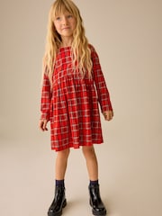 משבצות אדומות - Jersey Long Sleeve Dress (3-16yrs) - תמונה 2 מתוך 4