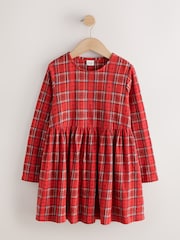 Red Check Jersey Long Sleeve Dress (3-16yrs) - Image 5 of 8