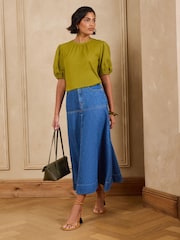 Love & Roses Lime Green Broderie Puff Sleeve Crew Neck T-Shirt - Image 4 of 5