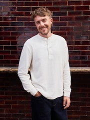 Ecru White Long Sleeve Waffle Henley T-Shirt - Image 1 of 7