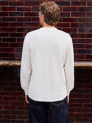 Ecru White Long Sleeve Waffle Henley T-Shirt - Image 3 of 7