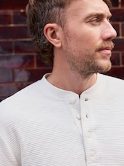 Ecru White Long Sleeve Waffle Henley T-Shirt - Image 4 of 7