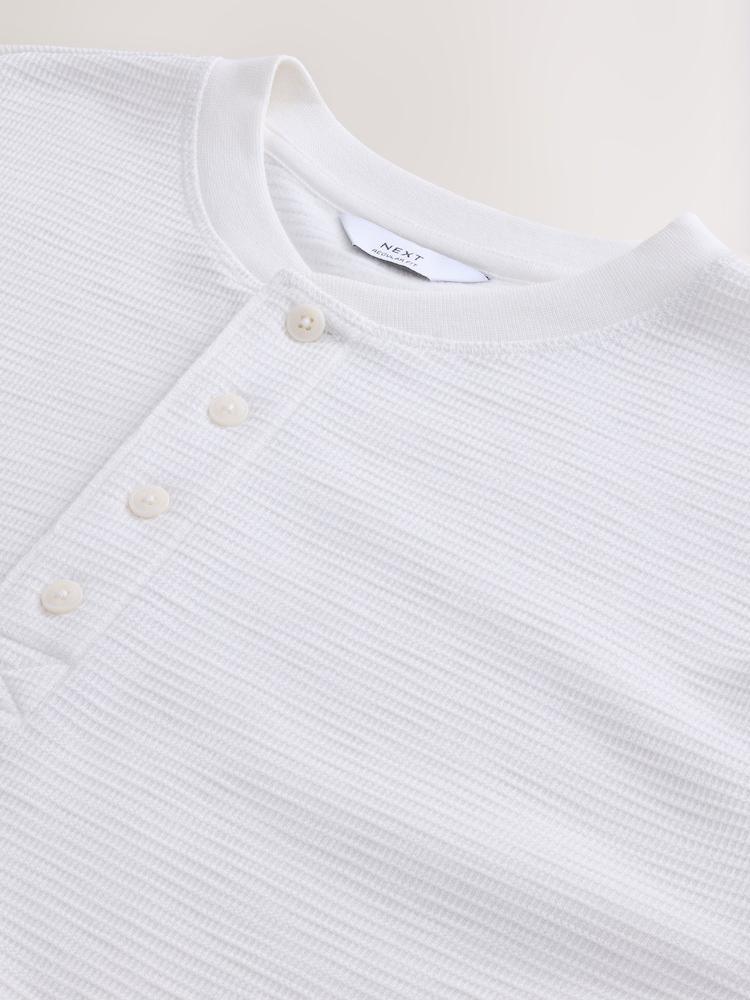 Ecru White Long Sleeve Waffle Henley T-Shirt - Image 7 of 7 Ecru White Long Sleeve Waffle Henley T-Shirt - Image 7 of 7