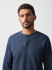 Navy Marl Long Sleeve Waffle Henley T-Shirt - Image 1 of 9