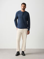 Navy Marl Long Sleeve Waffle Henley T-Shirt - Image 2 of 9