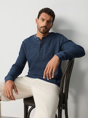 Navy Marl Long Sleeve Waffle Henley T-Shirt - Image 3 of 9