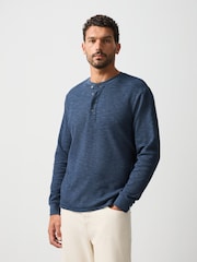 Navy Marl Long Sleeve Waffle Henley T-Shirt - Image 4 of 9