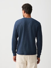 Navy Marl Long Sleeve Waffle Henley T-Shirt - Image 5 of 9