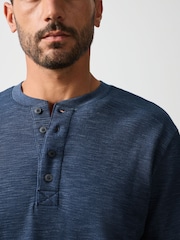 Navy Marl Long Sleeve Waffle Henley T-Shirt - Image 6 of 9