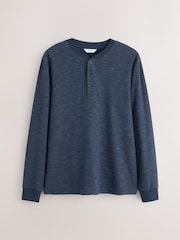 Navy Marl Long Sleeve Waffle Henley T-Shirt - Image 7 of 9