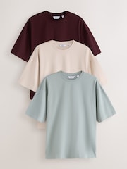 Burgundy/Ecru/Sage Relaxed Fit T-Shirts 3 Pack - Image 1 of 9