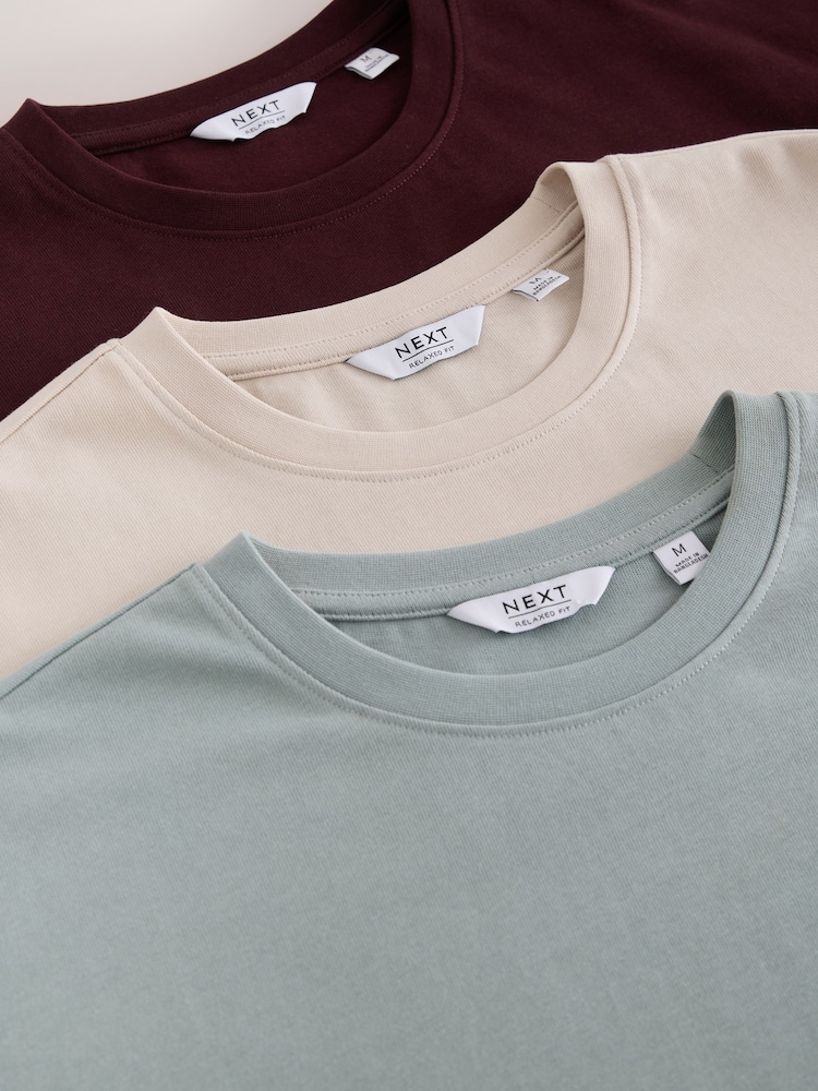 Burgundy/Ecru/Sage Relaxed Fit T-Shirts 3 Pack - Image 9 of 9 Burgundy/Ecru/Sage Relaxed Fit T-Shirts 3 Pack - Image 9 of 9