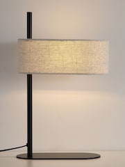 Searchlight Matt Black Larsen 1 Light Table Lamp Metal with Linen Shade - Image 1 of 5