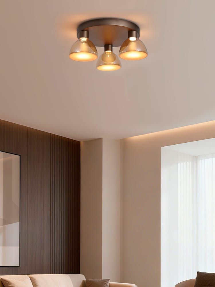 Searchlight Latte Trudy LED 3Lt Flush, Metal and Glass - Image 1 of 4 Searchlight Latte Trudy LED 3Lt Flush, Metal and Glass - Image 1 of 4