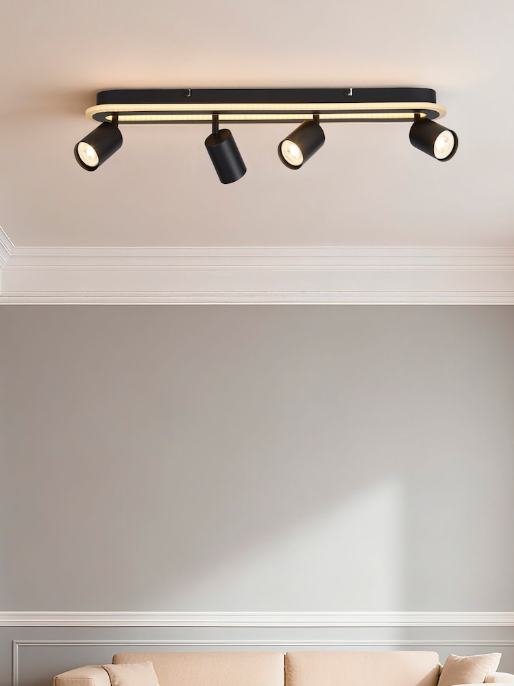 Searchlight Matt Black and White Finn 4 Light Flush - Image 1 of 4