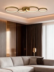 Searchlight Metallic Gold Aflix LED 4Lt Flush, Metal - Image 1 of 4