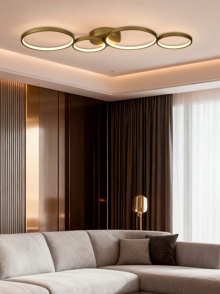 Searchlight Metallic Gold Aflix LED 4Lt Flush, Metal - Image 1 of 4