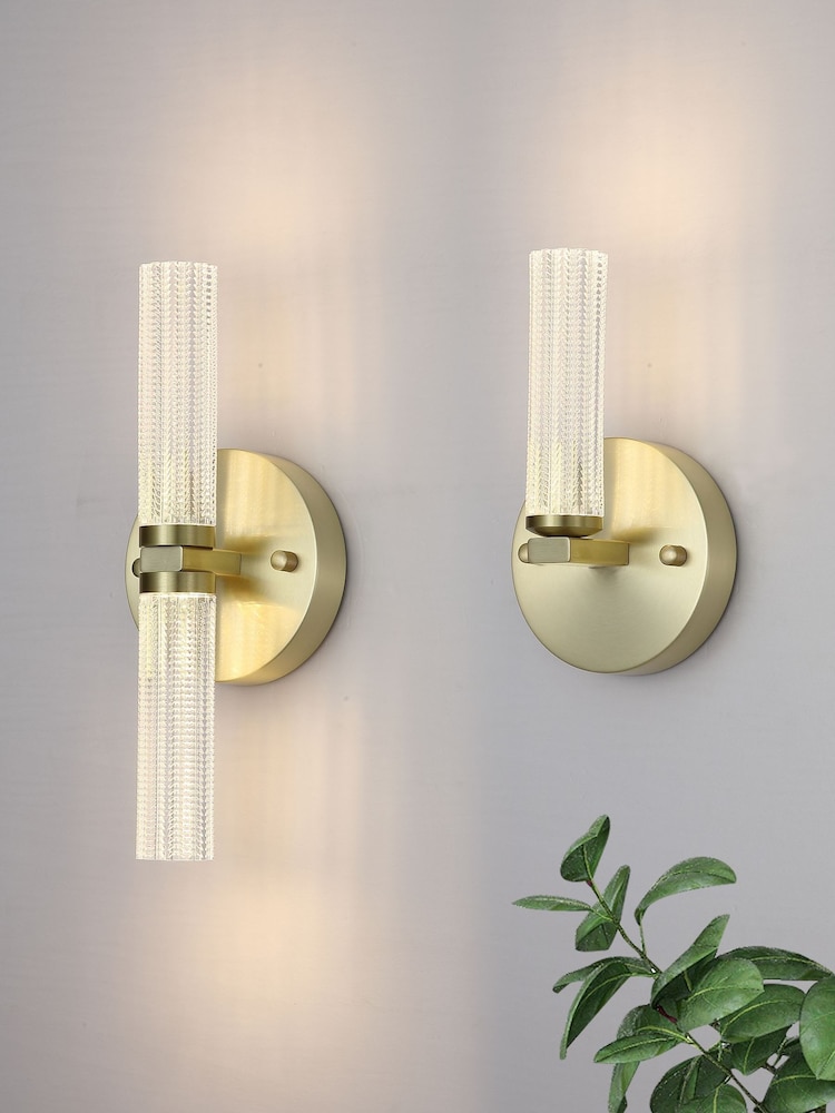 Searchlight Satin Brass and Clear Della LED Up/Down, Metal Wall Light with Clear - Image 4 of 4