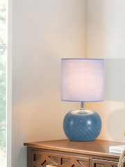 Searchlight Blue Metz 1 Light Table Lamp Glass with Linen Look Shade - Image 1 of 4