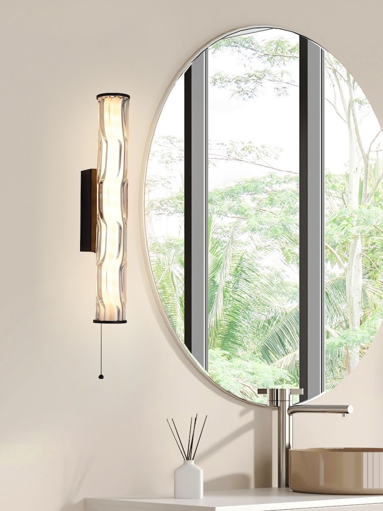 Searchlight Black and White and Clear Raphie LED Wall Light, Matt with Glass - Image 1 of 4