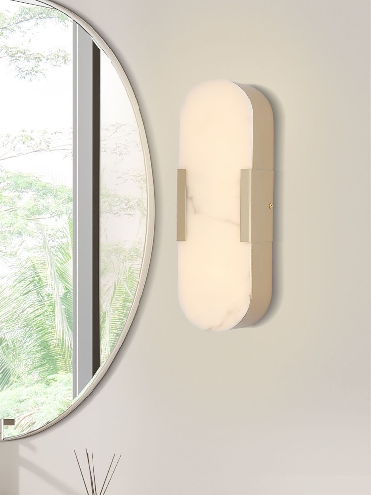 Searchlight Gold and White Stanamore LED Wall Light, Metal with Marble Resin - Image 1 of 4