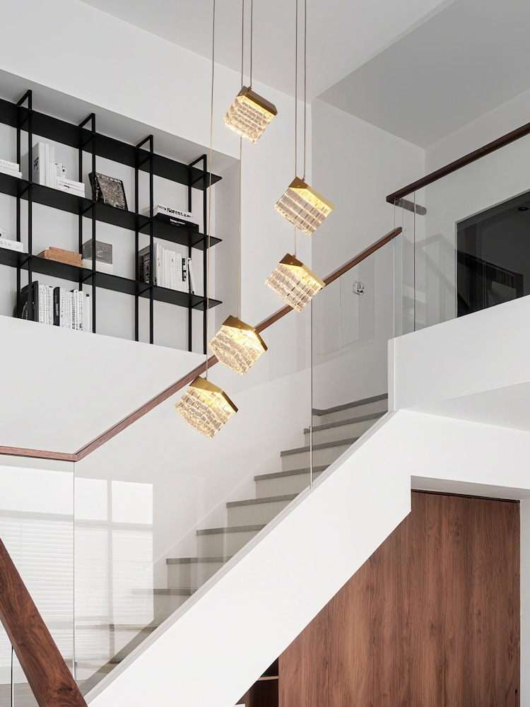 Searchlight Satin Brass and Clear Dana 5Lt LED Multi Drop Pendant, Metal with Clear - Image 1 of 4