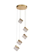 Searchlight Satin Brass and Clear Dana 5Lt LED Multi Drop Pendant, Metal with Clear - Image 2 of 4
