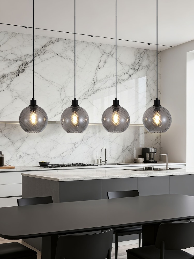 Searchlight Black Tilly 4Lt Bar Pendant, Metal and Smoked Glass - Image 1 of 4