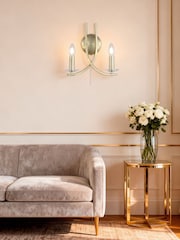 Searchlight Satin Brass and Clear Sens 2 Wall Light Metal & Glass - Image 1 of 4