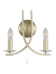 Searchlight Satin Brass and Clear Sens 2 Wall Light Metal & Glass - Image 2 of 4