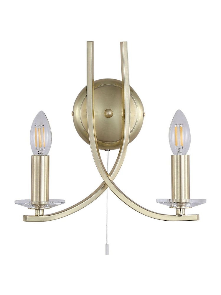 Searchlight Satin Brass and Clear Sens 2 Wall Light Metal & Glass - Image 2 of 4