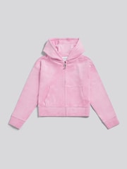 Juicy Couture Pink Cropped Velour Diamante Zip-Through Hoodie - Image 1 of 4
