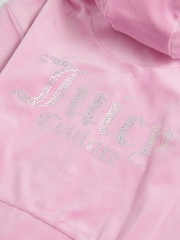 Juicy Couture Pink Cropped Velour Diamante Zip-Through Hoodie - Image 3 of 4