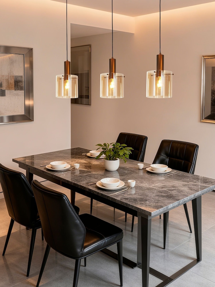 Searchlight Mocha and Amber Dole 3 Light Bar Pendant Metal & Glass - Image 1 of 4