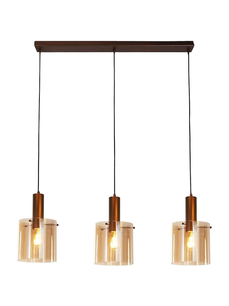 Searchlight Mocha and Amber Dole 3 Light Bar Pendant Metal & Glass - Image 2 of 4