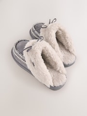 Grey Stitch Suede Faux Fur Lined Mule Slippers - Image 4 of 6