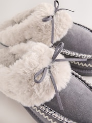 Grey Stitch Suede Faux Fur Lined Mule Slippers - Image 5 of 6