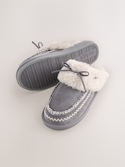 Grey Stitch Suede Faux Fur Lined Mule Slippers - Image 6 of 6