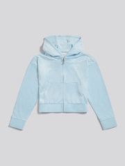 Juicy Couture Blue Cropped Velour Diamante Zip-Through Hoodie - Image 1 of 4