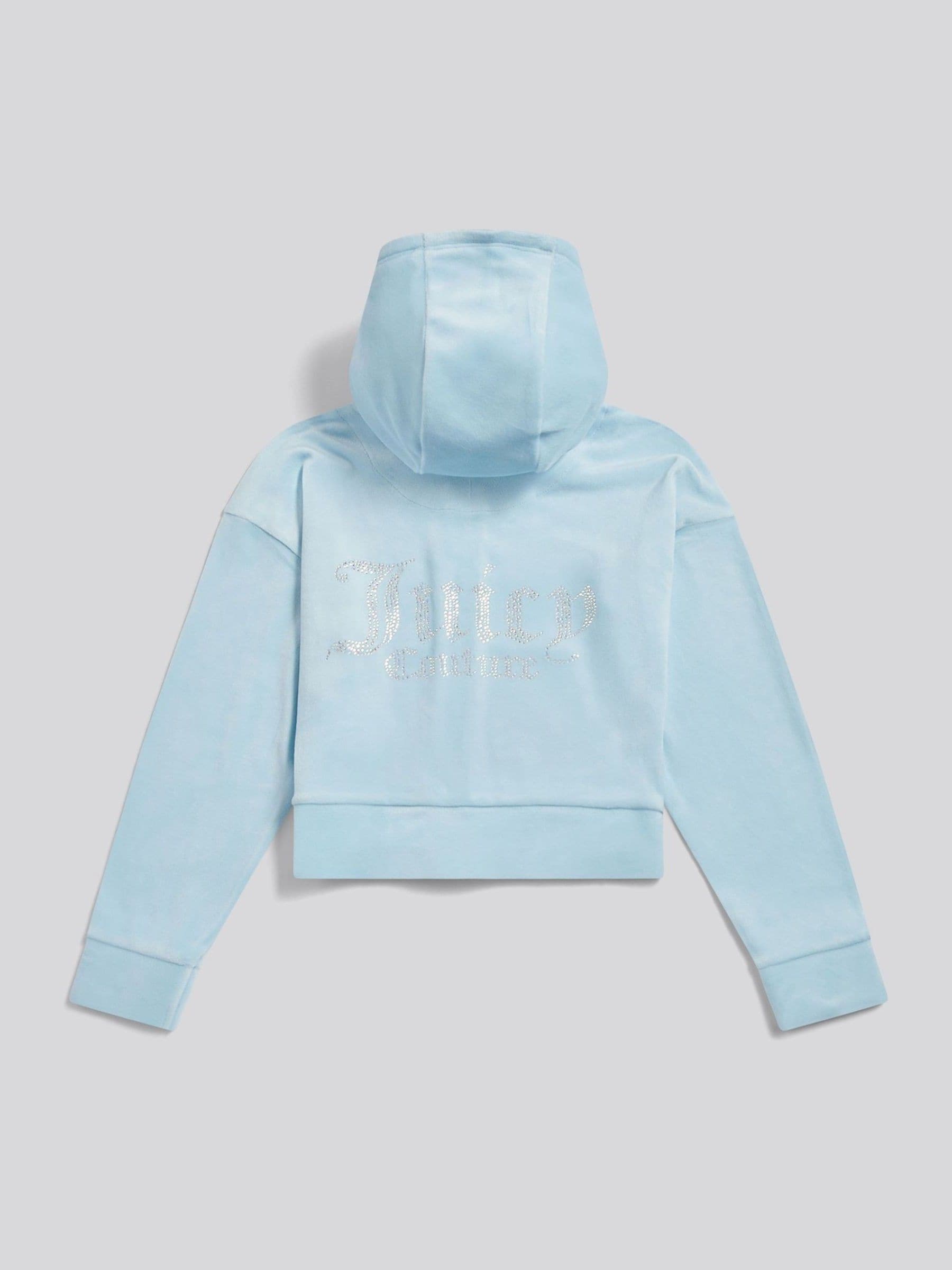Buy Juicy Couture Blue Cropped Velour Diamante Zip-Through Hoodie
